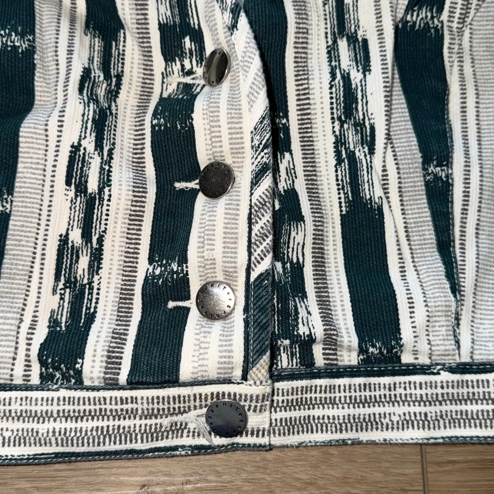 VTG Esprit Green and White Striped V-Neck Crop Button Top 90s festival medium - Picture 3 of 6